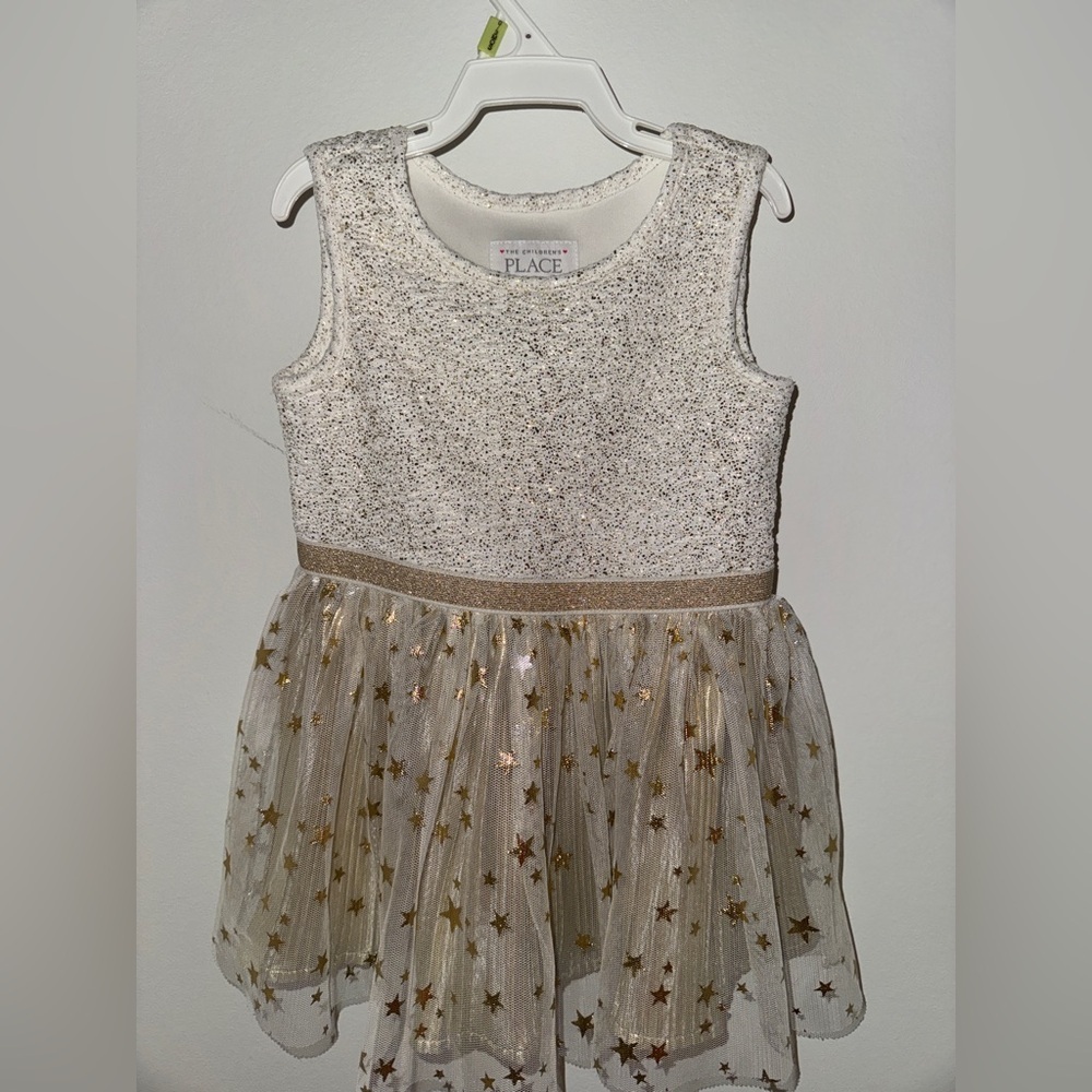 The Children's Place Glittery White and Gold Dress
